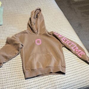 Kids Brown Overtime Hoodie with Pink Accents